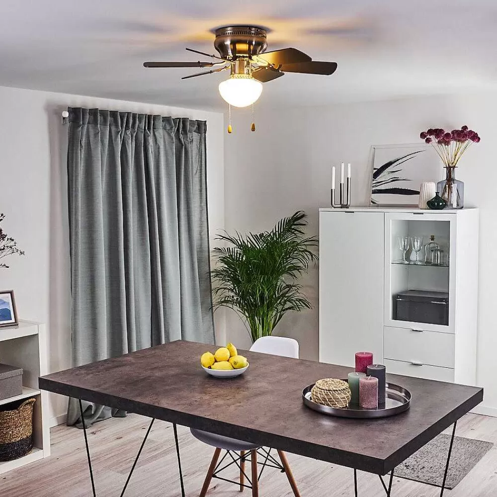 hofstein Ventilateur De Plafond Trillo Gris, Bois Clair, Nickel Mat, 1 Lumiere