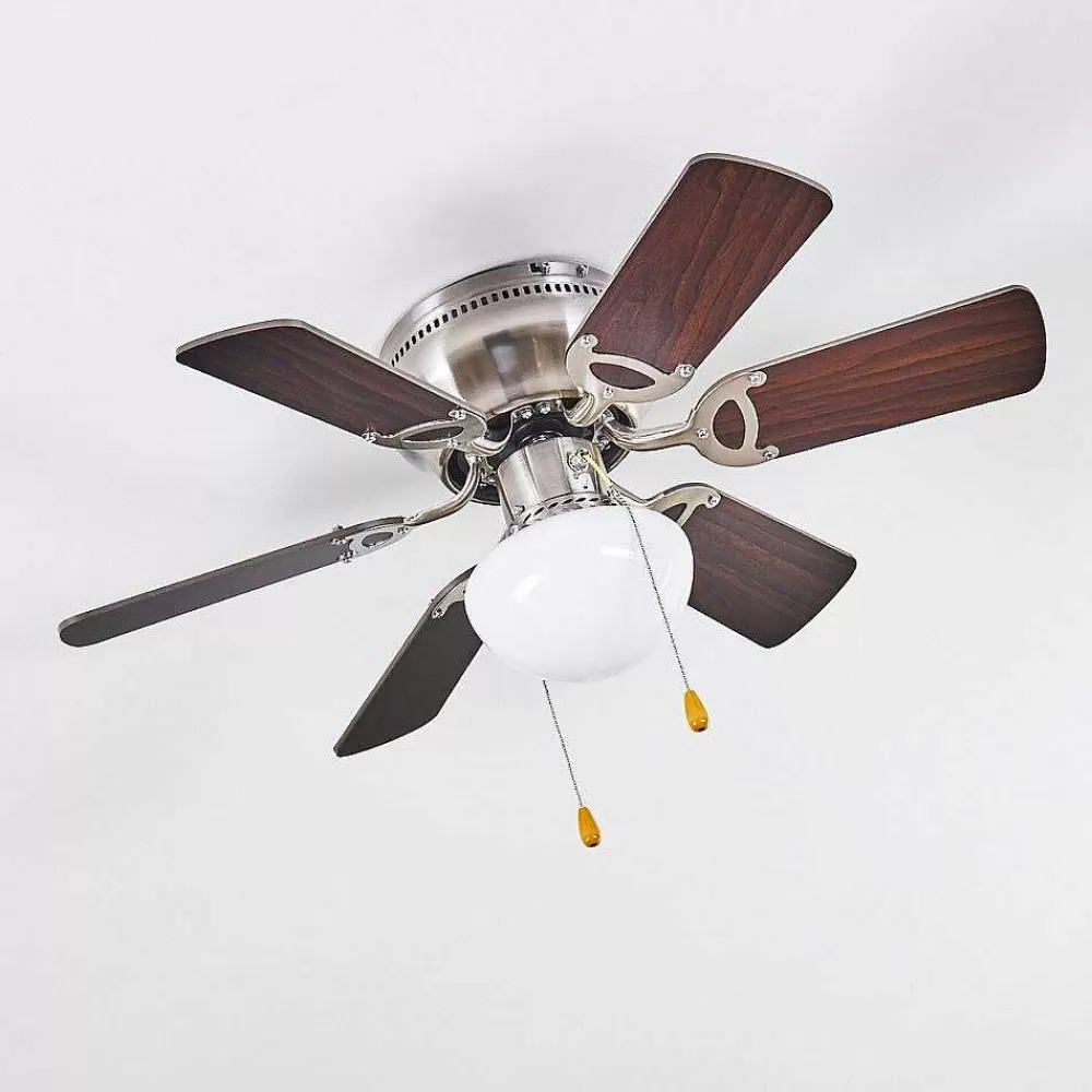 hofstein Ventilateur De Plafond Trillo Gris, Bois Clair, Nickel Mat, 1 Lumiere