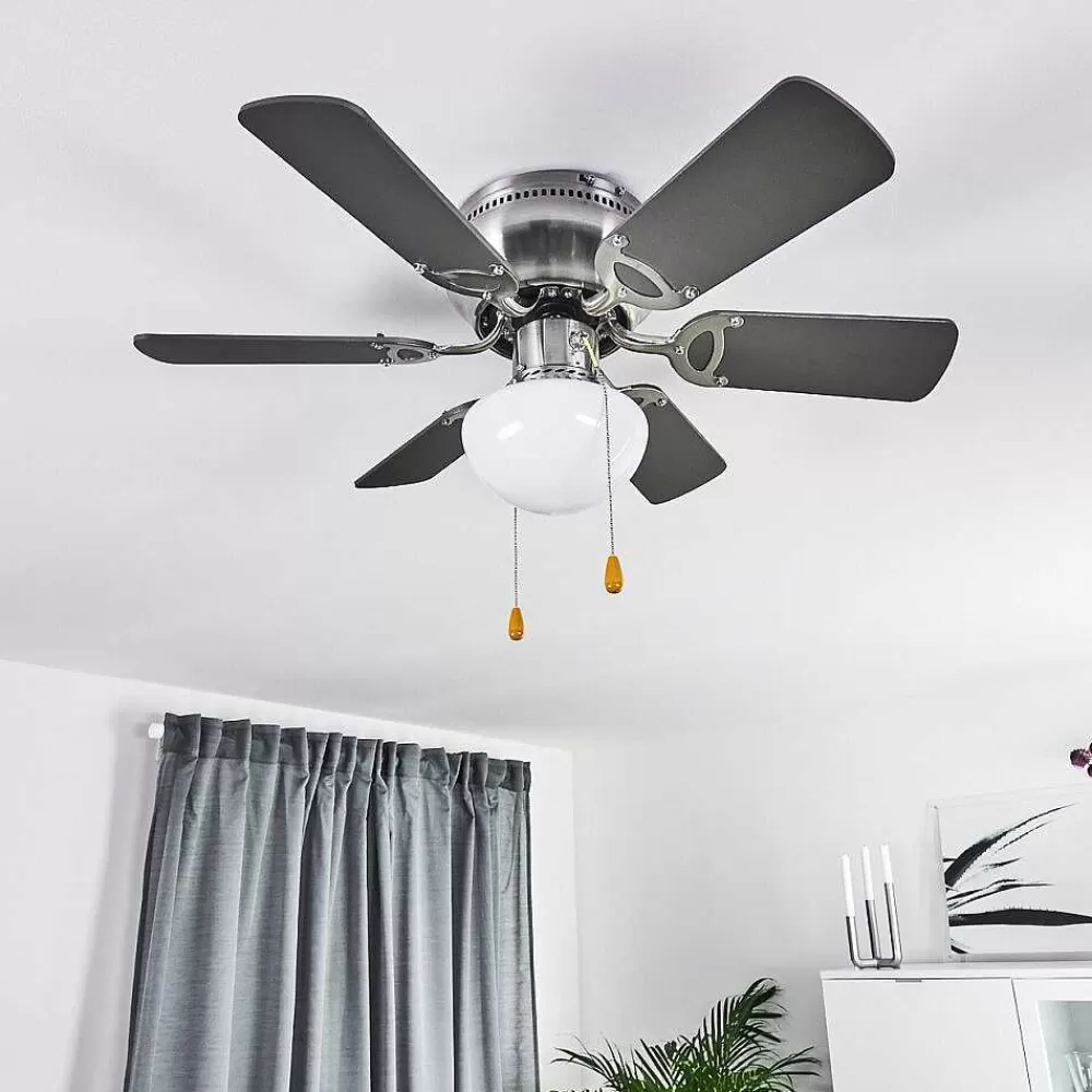 hofstein Ventilateur De Plafond Trillo Gris, Bois Clair, Nickel Mat, 1 Lumiere