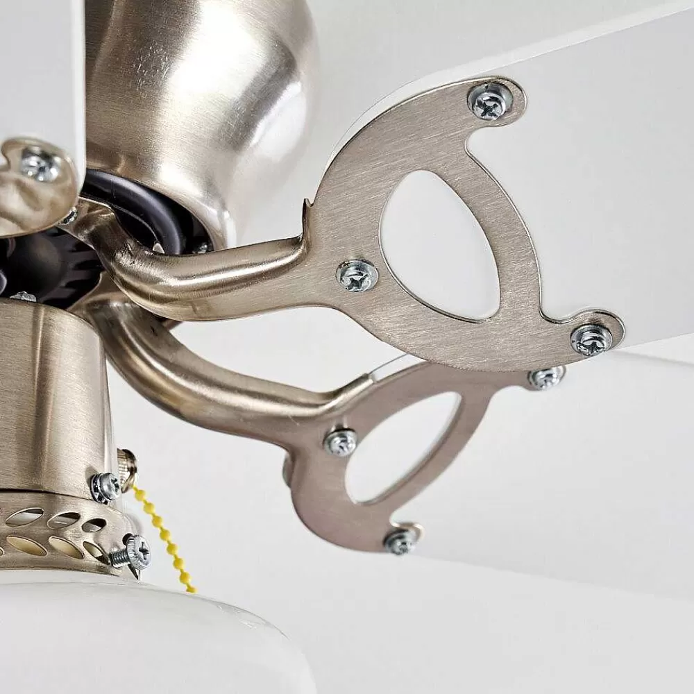 hofstein Ventilateur De Plafond Trillo Gris, Nickel Mat, Blanc, 1 Lumiere
