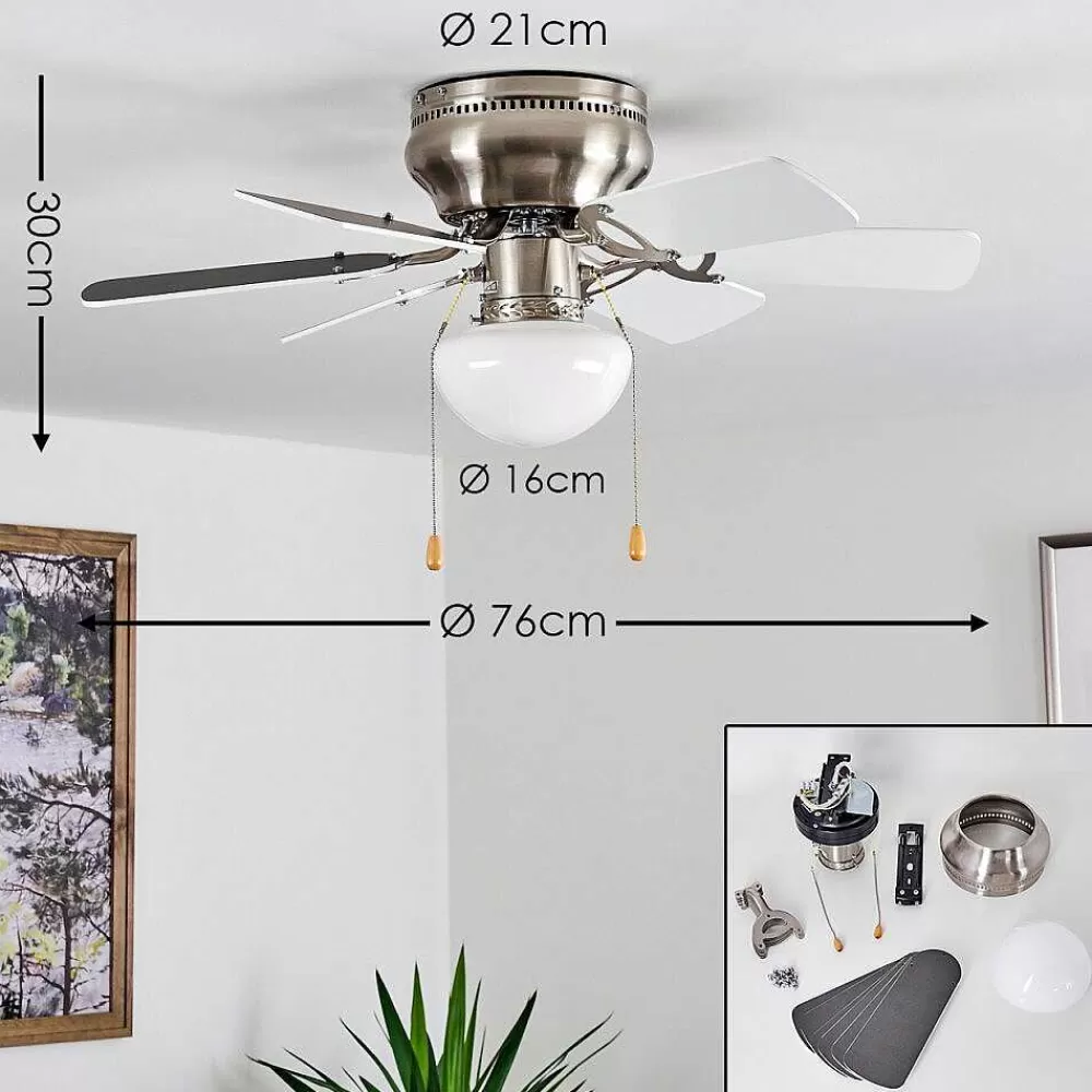 hofstein Ventilateur De Plafond Trillo Gris, Nickel Mat, Blanc, 1 Lumiere