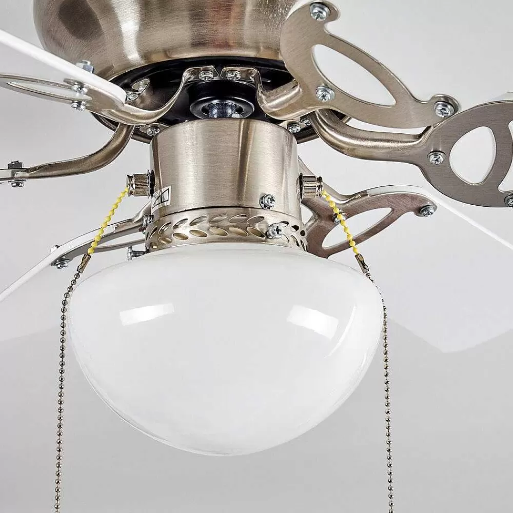 hofstein Ventilateur De Plafond Trillo Gris, Nickel Mat, Blanc, 1 Lumiere