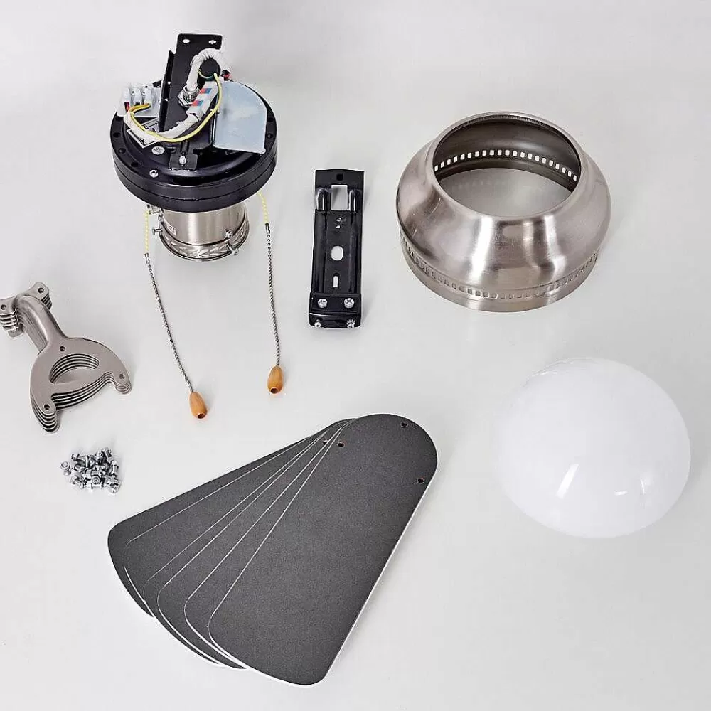 hofstein Ventilateur De Plafond Trillo Gris, Nickel Mat, Blanc, 1 Lumiere