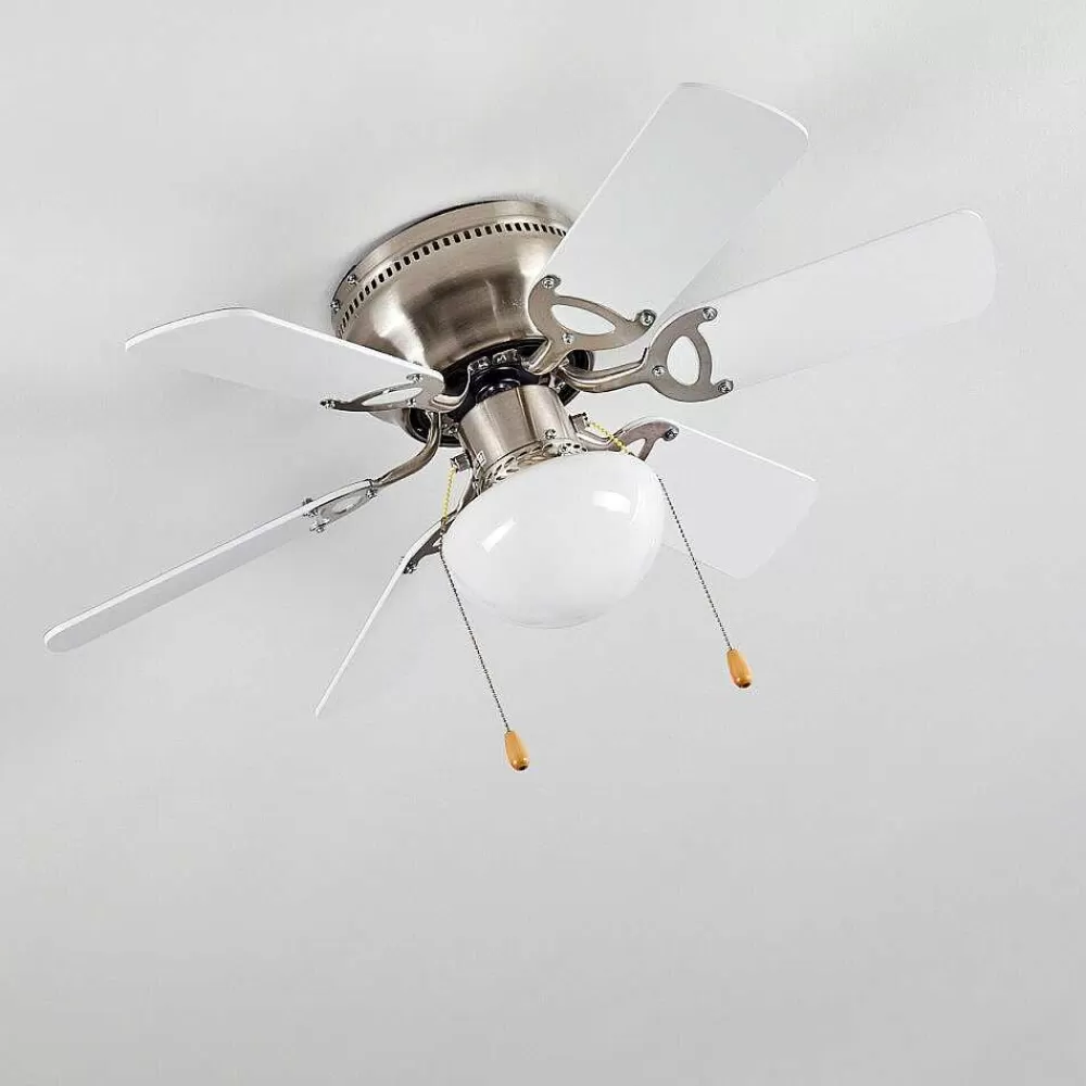 hofstein Ventilateur De Plafond Trillo Gris, Nickel Mat, Blanc, 1 Lumiere