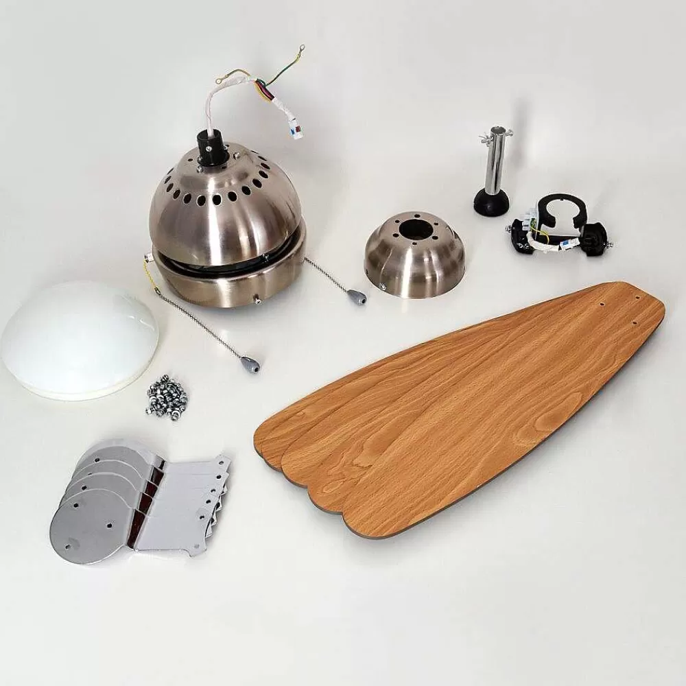 hofstein Ventilateur De Plafond Valeria Chrome, Bois Clair, Nickel Mat, 1 Lumiere