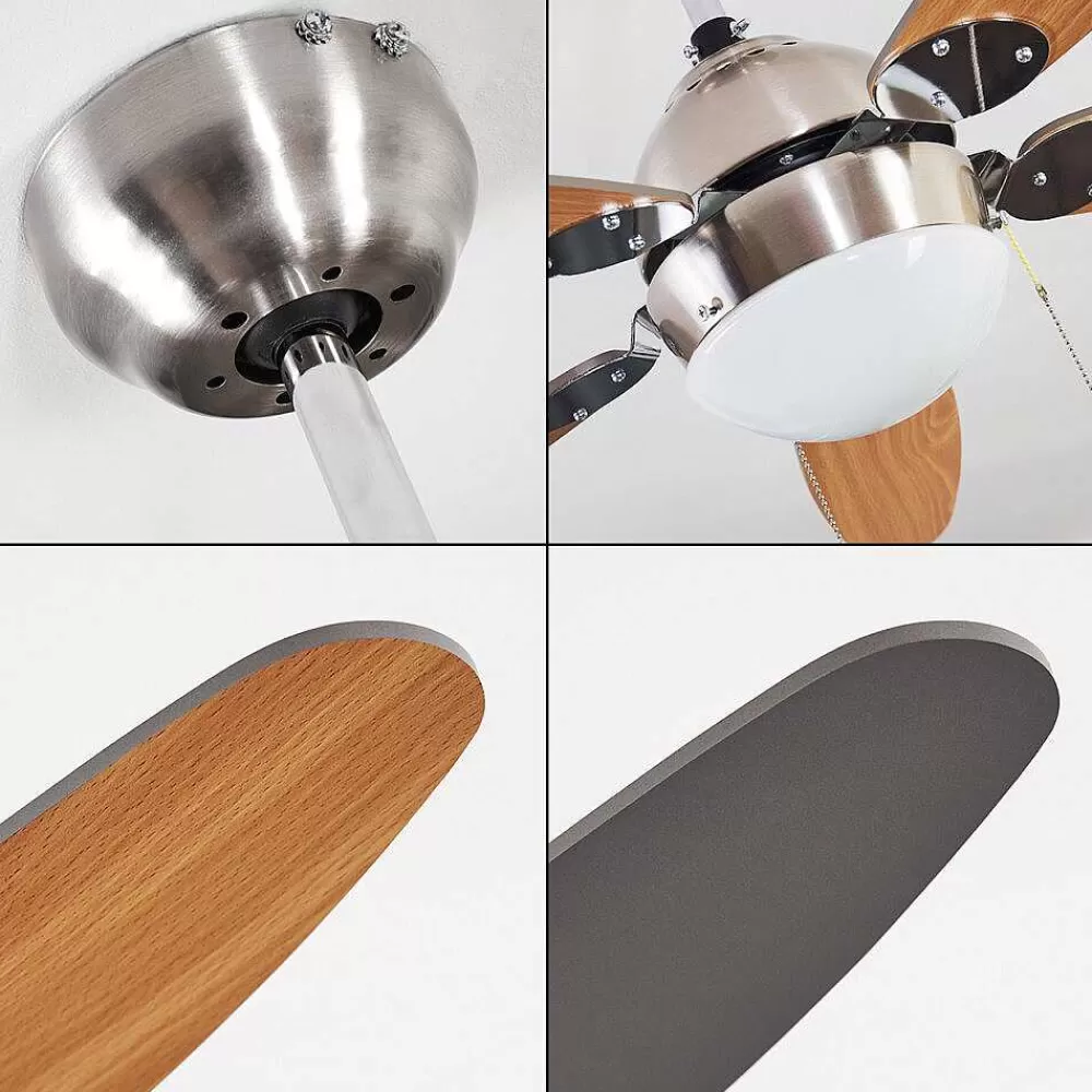 hofstein Ventilateur De Plafond Valeria Chrome, Bois Clair, Nickel Mat, 1 Lumiere