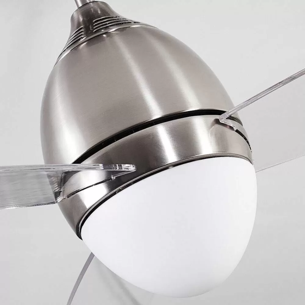 hofstein Ventilateur De Plafond Varazze Nickel Mat, Transparent, 1 Lumiere, Telecommandes