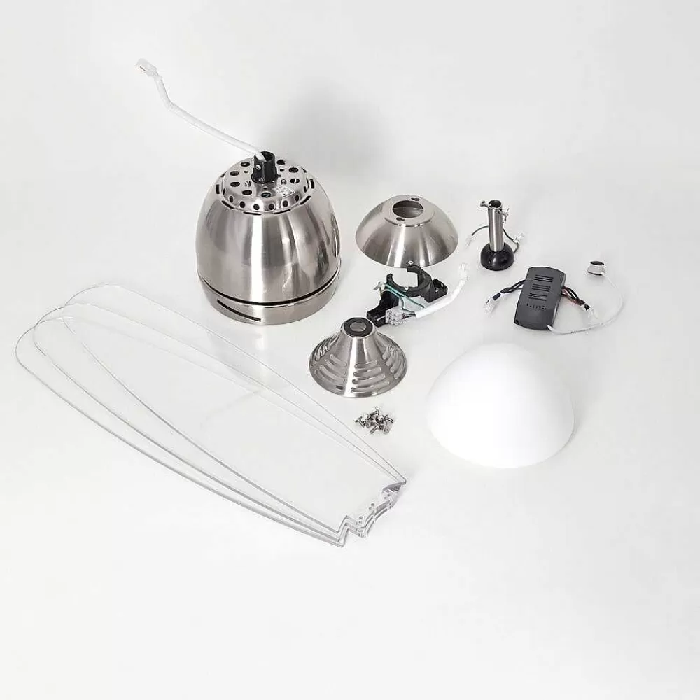 hofstein Ventilateur De Plafond Varazze Nickel Mat, Transparent, 1 Lumiere, Telecommandes