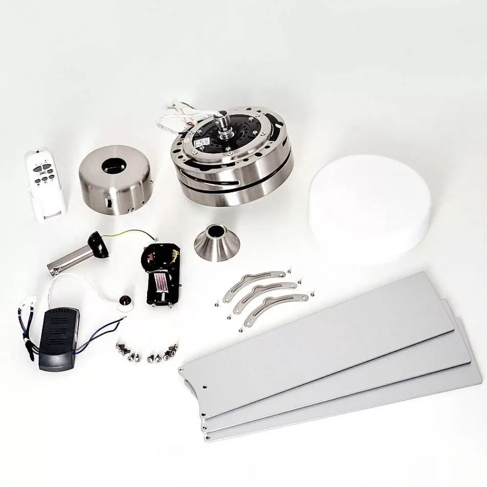 hofstein Ventilateur De Plafond Vevey Bois Clair, Nickel Mat, Argente, 2 Lumieres, Telecommandes