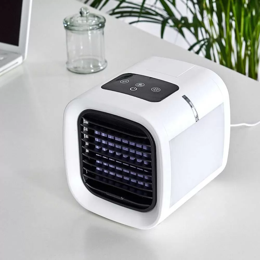 hofstein Ventilateur De Table Chania Led Noir, Blanc, 1 Lumiere, Changeur De Couleurs