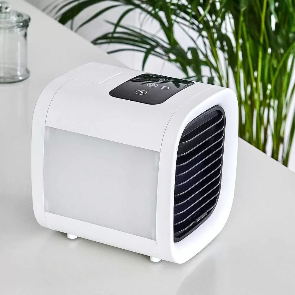 hofstein Ventilateur De Table Chania Led Noir, Blanc, 1 Lumiere, Changeur De Couleurs