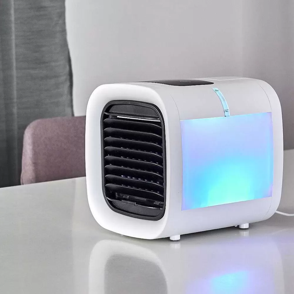 hofstein Ventilateur De Table Chania Led Noir, Blanc, 1 Lumiere, Changeur De Couleurs