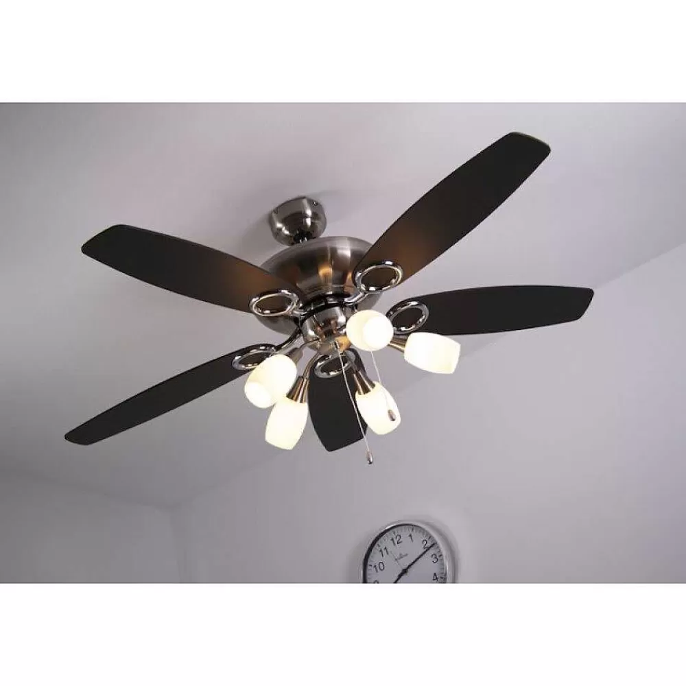 Luminaires Globo Lighting Ventilateur Globo Jerry Chrome, Acier Inoxydable, Nickel Mat, 5 Lumieres