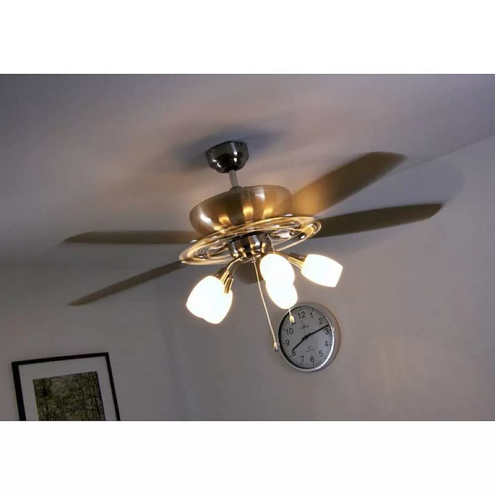 Luminaires Globo Lighting Ventilateur Globo Jerry Chrome, Acier Inoxydable, Nickel Mat, 5 Lumieres