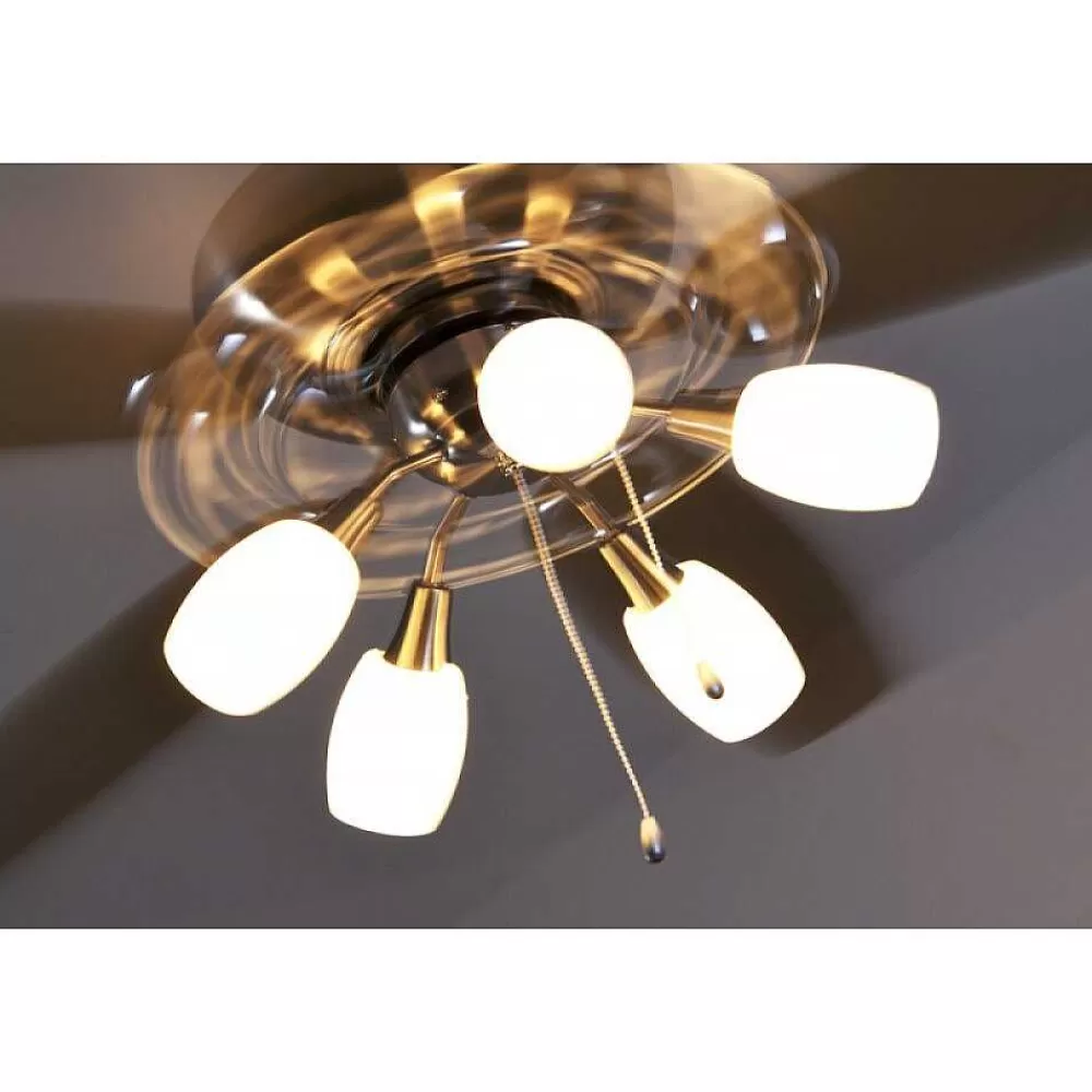 Luminaires Globo Lighting Ventilateur Globo Jerry Chrome, Acier Inoxydable, Nickel Mat, 5 Lumieres