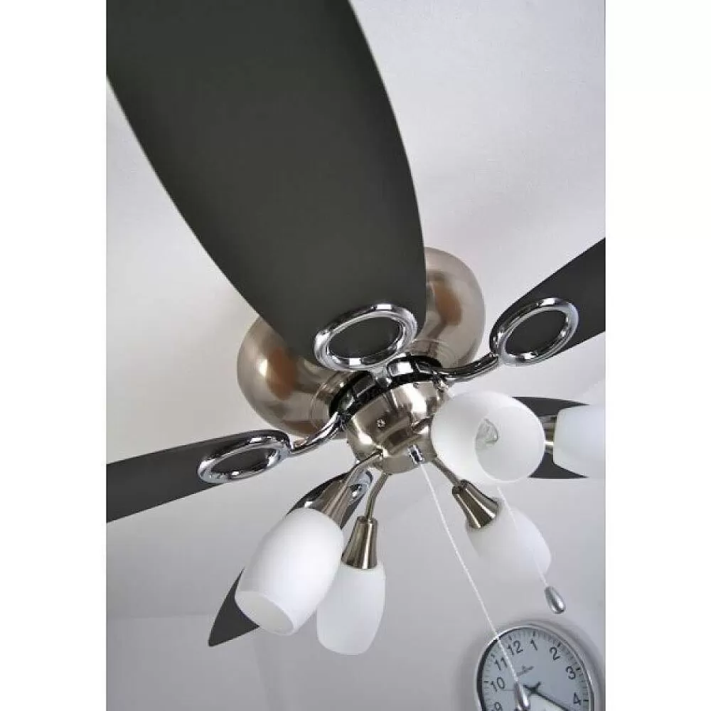 Luminaires Globo Lighting Ventilateur Globo Jerry Chrome, Acier Inoxydable, Nickel Mat, 5 Lumieres