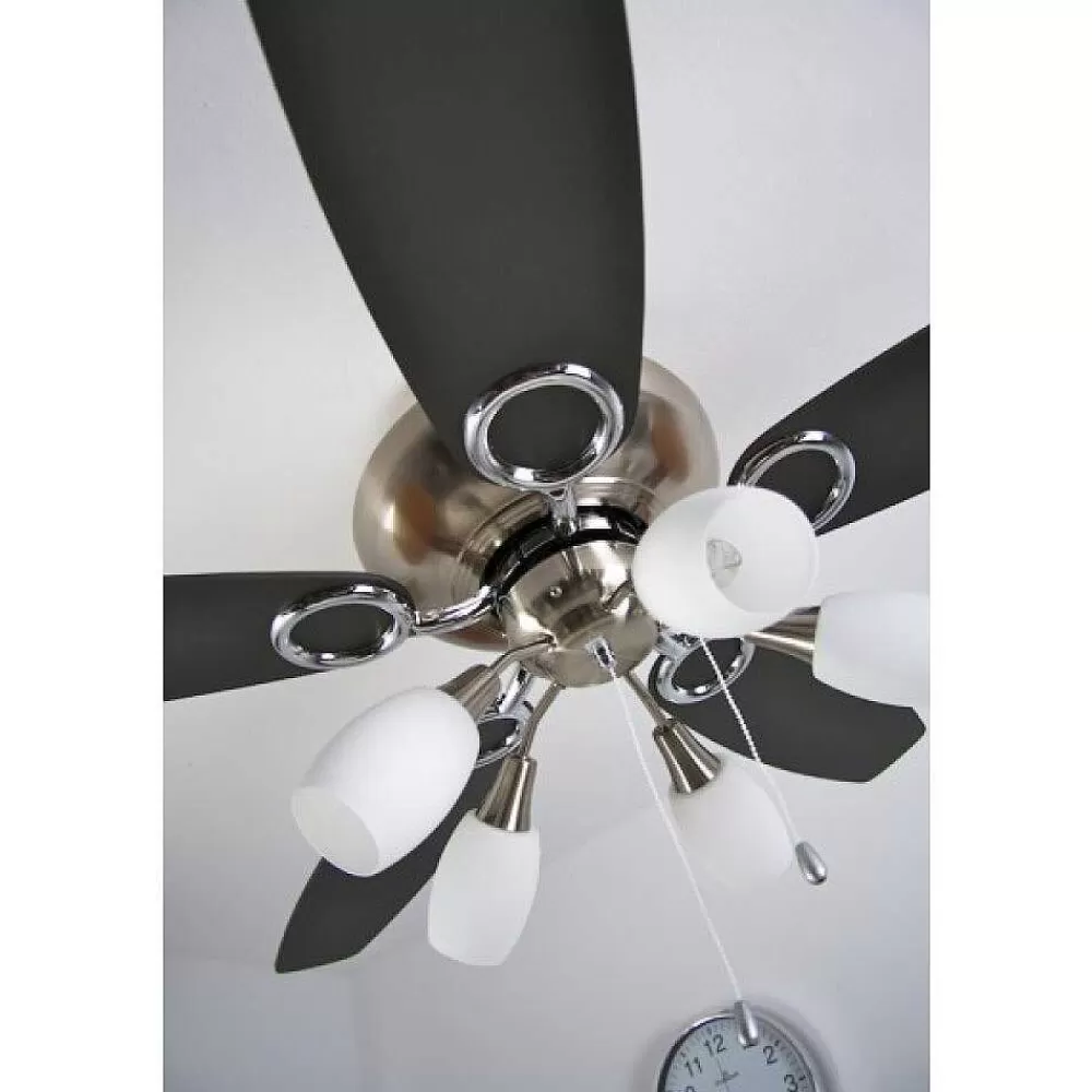 Luminaires Globo Lighting Ventilateur Globo Jerry Chrome, Acier Inoxydable, Nickel Mat, 5 Lumieres