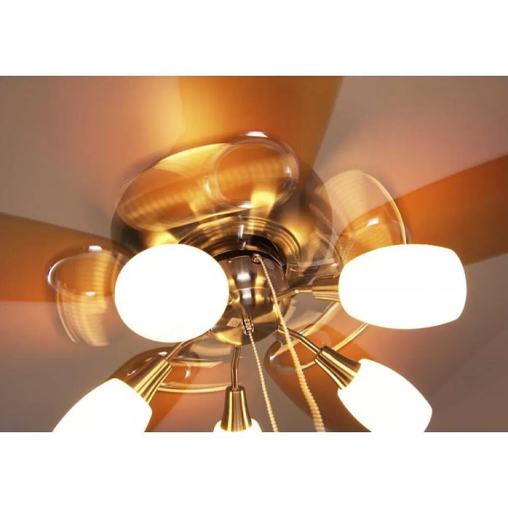 Luminaires Globo Lighting Ventilateur Globo Jerry Chrome, Acier Inoxydable, Nickel Mat, 5 Lumieres