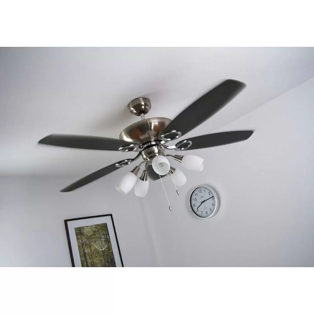 Luminaires Globo Lighting Ventilateur Globo Jerry Chrome, Acier Inoxydable, Nickel Mat, 5 Lumieres