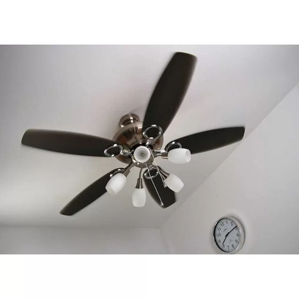 Luminaires Globo Lighting Ventilateur Globo Jerry Chrome, Acier Inoxydable, Nickel Mat, 5 Lumieres