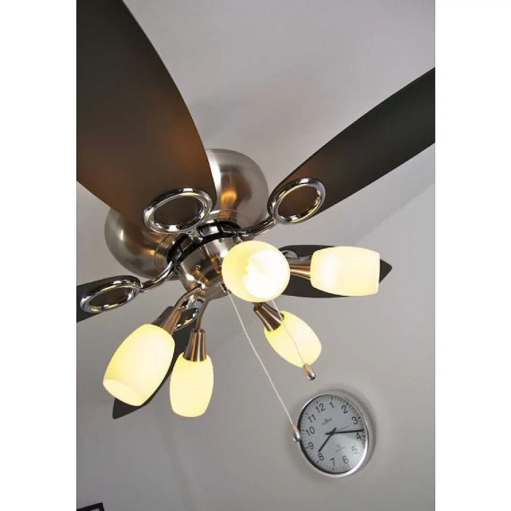Luminaires Globo Lighting Ventilateur Globo Jerry Chrome, Acier Inoxydable, Nickel Mat, 5 Lumieres