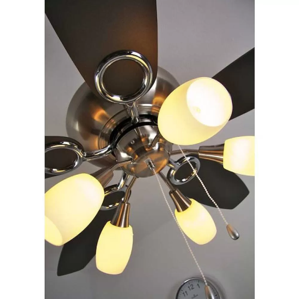 Luminaires Globo Lighting Ventilateur Globo Jerry Chrome, Acier Inoxydable, Nickel Mat, 5 Lumieres