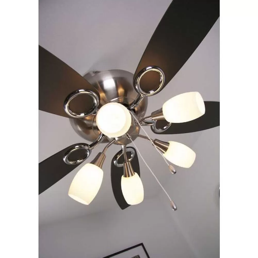 Luminaires Globo Lighting Ventilateur Globo Jerry Chrome, Acier Inoxydable, Nickel Mat, 5 Lumieres