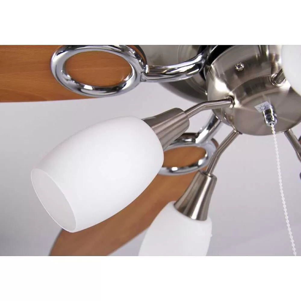 Luminaires Globo Lighting Ventilateur Globo Jerry Chrome, Acier Inoxydable, Nickel Mat, 5 Lumieres