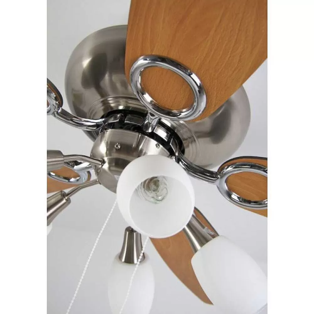 Luminaires Globo Lighting Ventilateur Globo Jerry Chrome, Acier Inoxydable, Nickel Mat, 5 Lumieres
