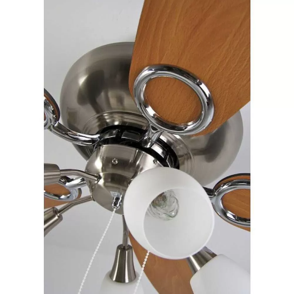 Luminaires Globo Lighting Ventilateur Globo Jerry Chrome, Acier Inoxydable, Nickel Mat, 5 Lumieres