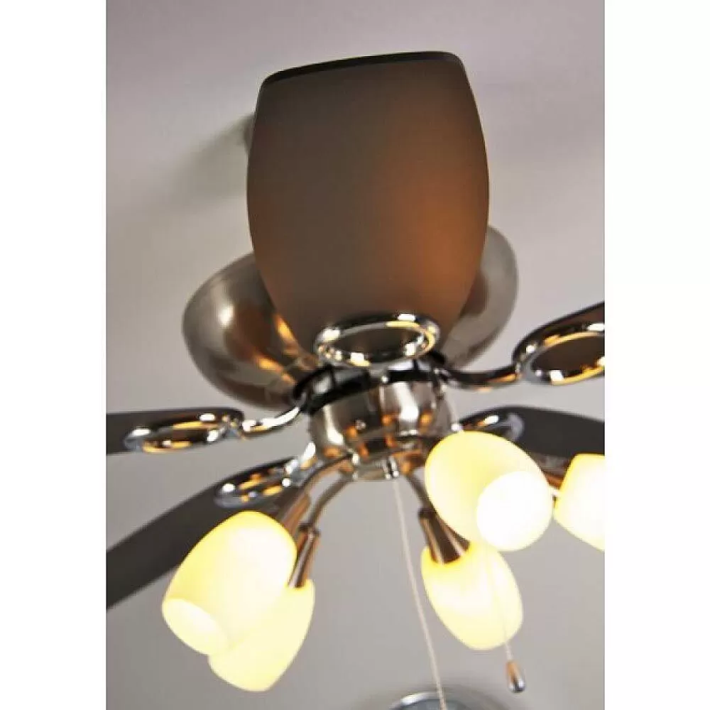 Luminaires Globo Lighting Ventilateur Globo Jerry Chrome, Acier Inoxydable, Nickel Mat, 5 Lumieres