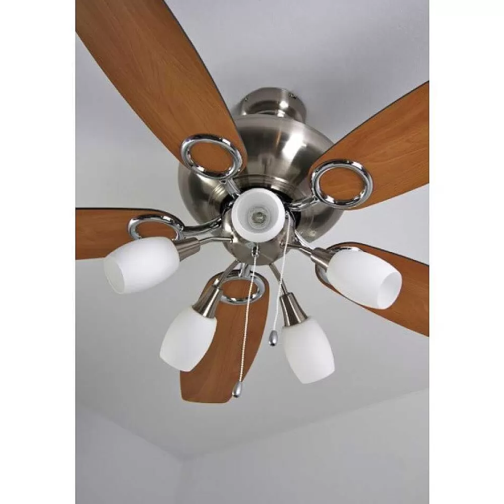 Luminaires Globo Lighting Ventilateur Globo Jerry Chrome, Acier Inoxydable, Nickel Mat, 5 Lumieres