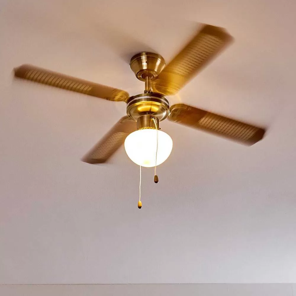 hofstein Ventilateurs De Plafond Morea Vieux Laiton, Bois Fonce, 1 Lumiere