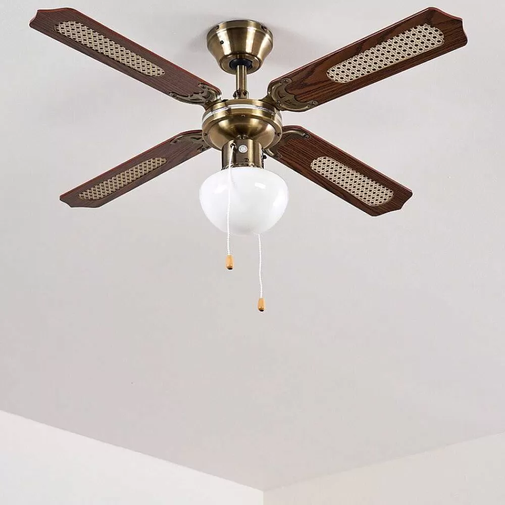 hofstein Ventilateurs De Plafond Morea Vieux Laiton, Bois Fonce, 1 Lumiere