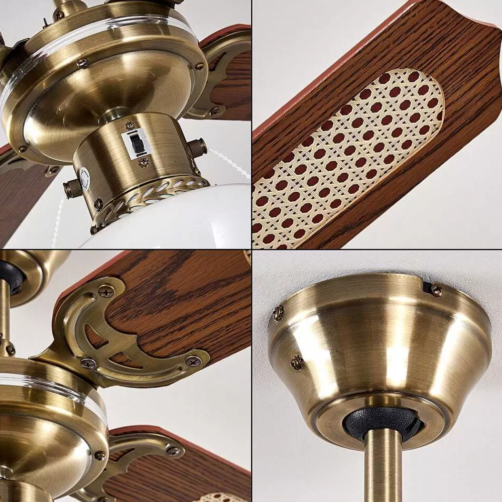 hofstein Ventilateurs De Plafond Morea Vieux Laiton, Bois Fonce, 1 Lumiere