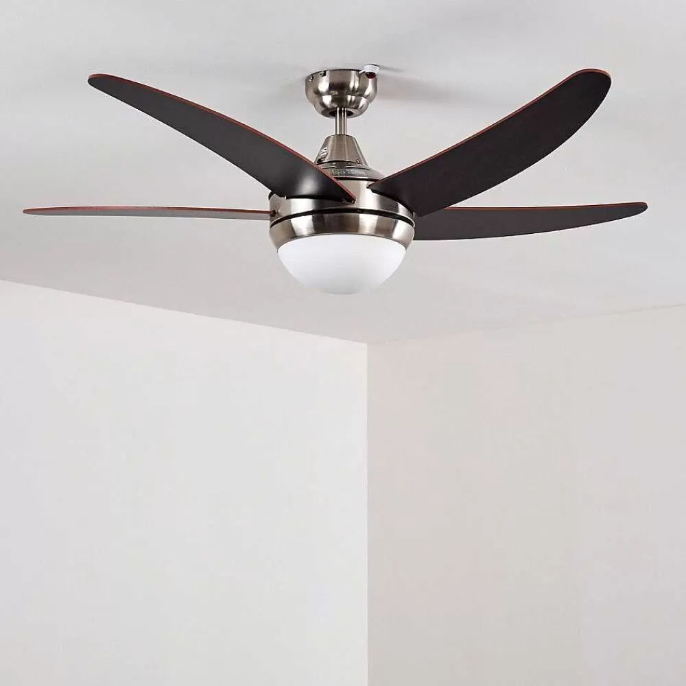hofstein Ventilateurs De Plafond Morino Brun, Nickel Mat, 2 Lumieres, Telecommandes