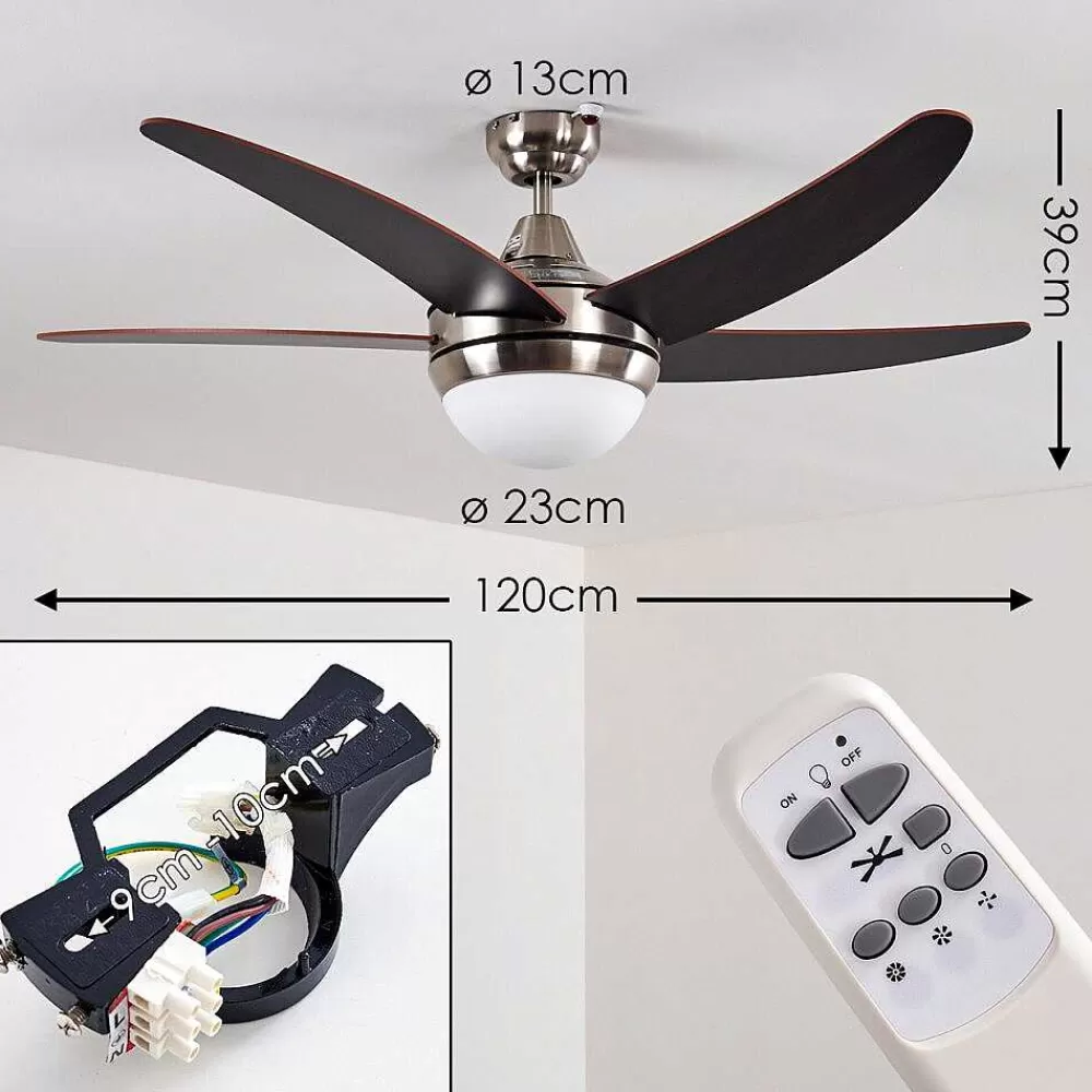 hofstein Ventilateurs De Plafond Morino Brun, Nickel Mat, 2 Lumieres, Telecommandes