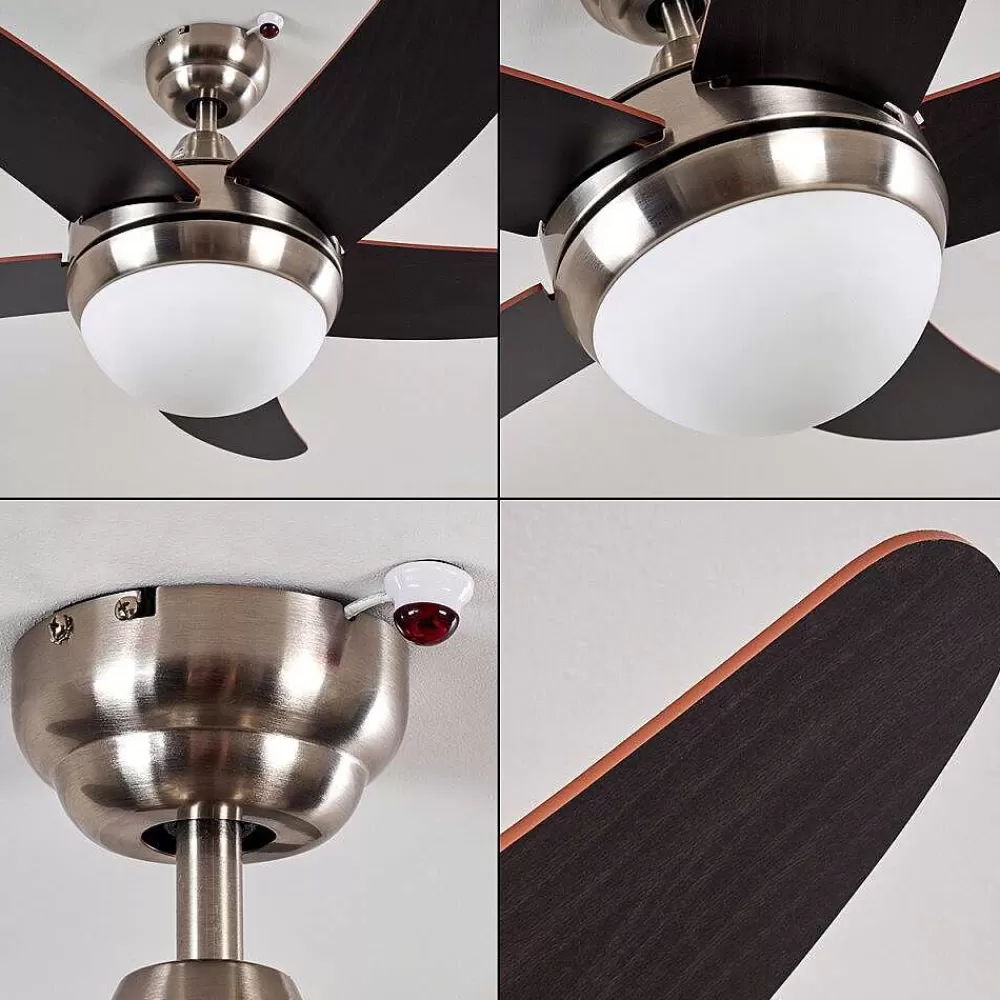 hofstein Ventilateurs De Plafond Morino Brun, Nickel Mat, 2 Lumieres, Telecommandes