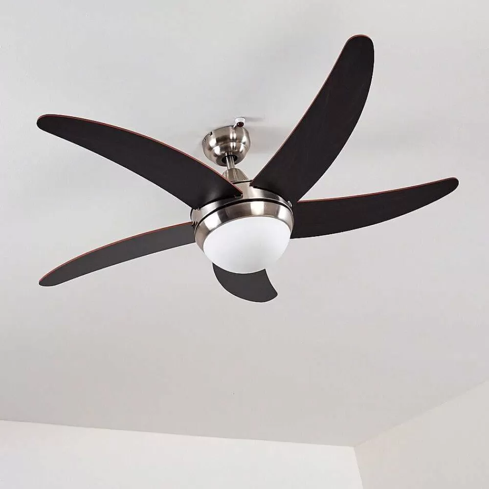 hofstein Ventilateurs De Plafond Morino Brun, Nickel Mat, 2 Lumieres, Telecommandes