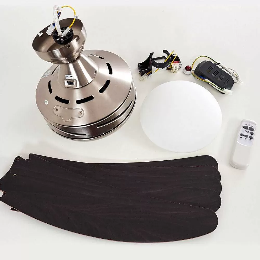 hofstein Ventilateurs De Plafond Morino Brun, Nickel Mat, 2 Lumieres, Telecommandes