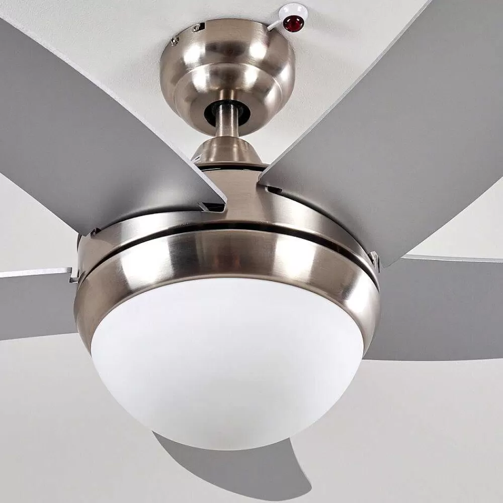 hofstein Ventilateurs De Plafond Morino Nickel Mat, Argente, 2 Lumieres, Telecommandes