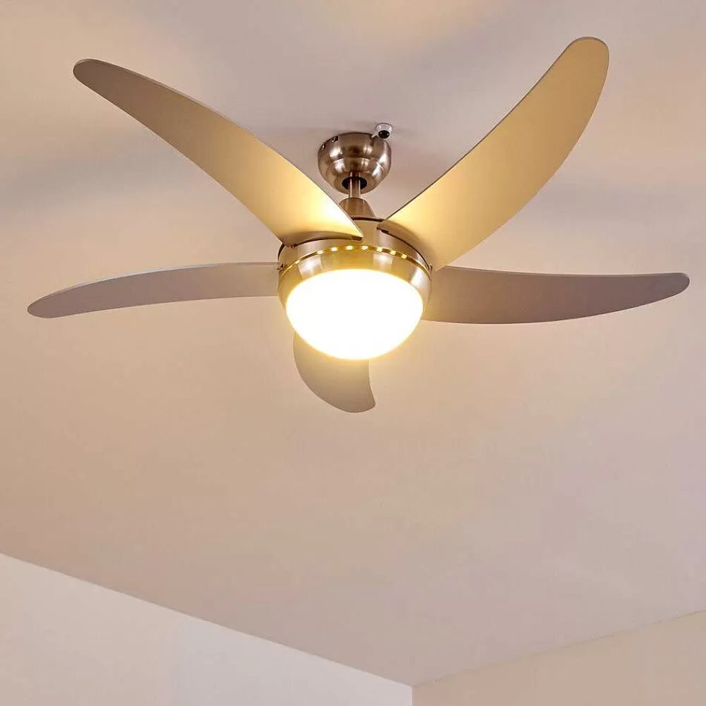 hofstein Ventilateurs De Plafond Morino Nickel Mat, Argente, 2 Lumieres, Telecommandes