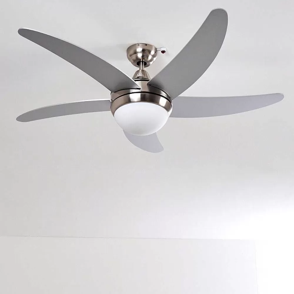hofstein Ventilateurs De Plafond Morino Nickel Mat, Argente, 2 Lumieres, Telecommandes