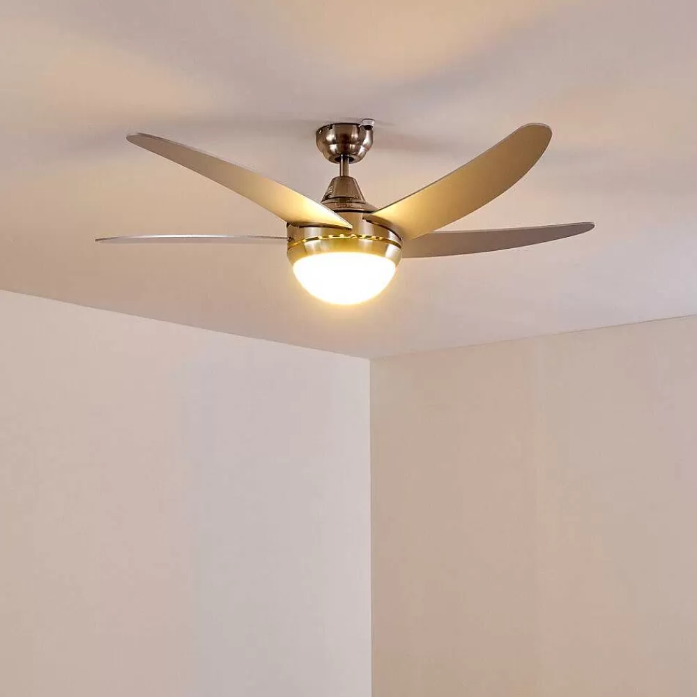 hofstein Ventilateurs De Plafond Morino Nickel Mat, Argente, 2 Lumieres, Telecommandes