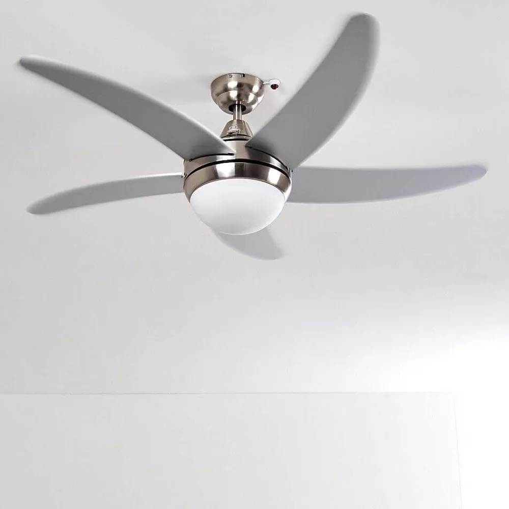 hofstein Ventilateurs De Plafond Morino Nickel Mat, Argente, 2 Lumieres, Telecommandes