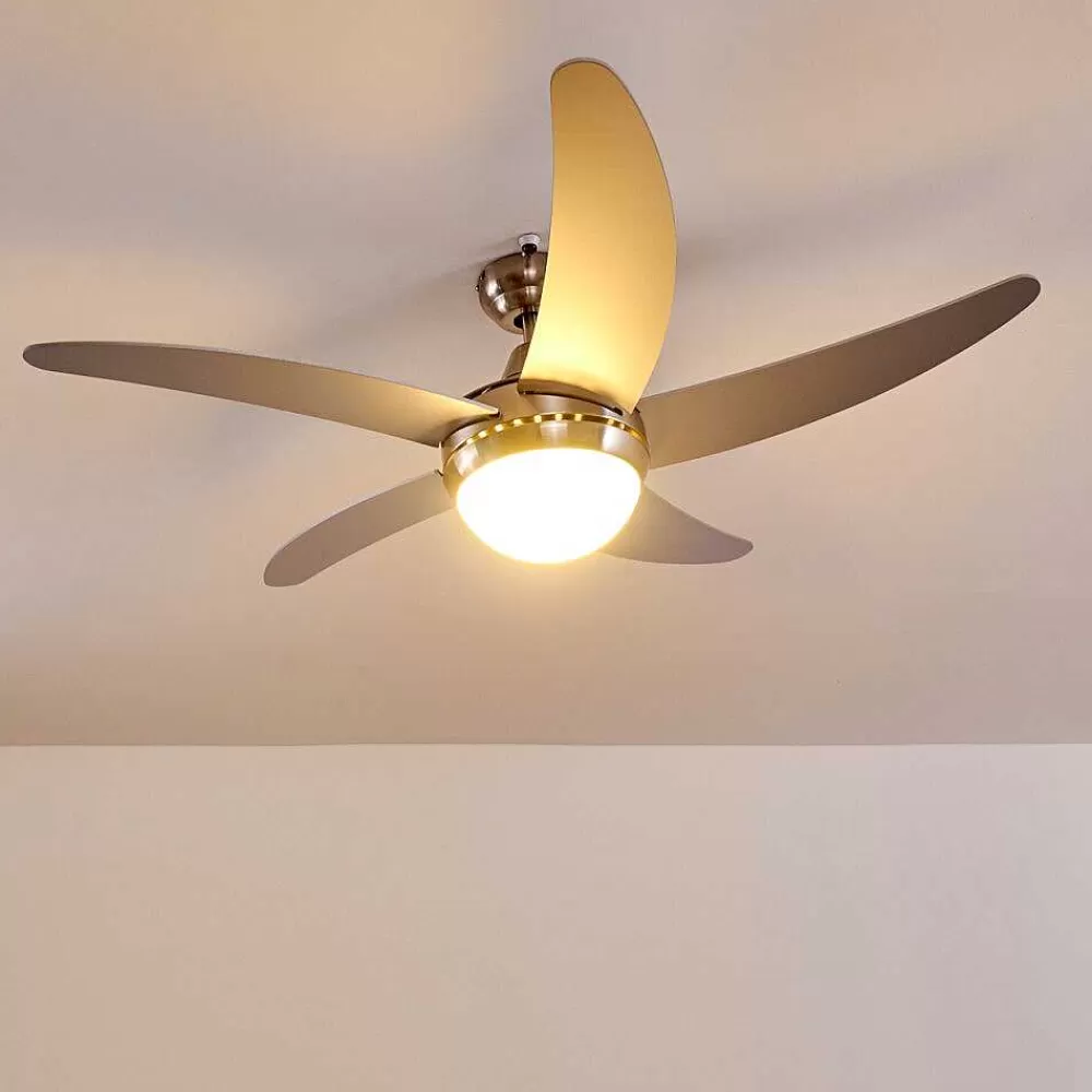 hofstein Ventilateurs De Plafond Morino Nickel Mat, Argente, 2 Lumieres, Telecommandes