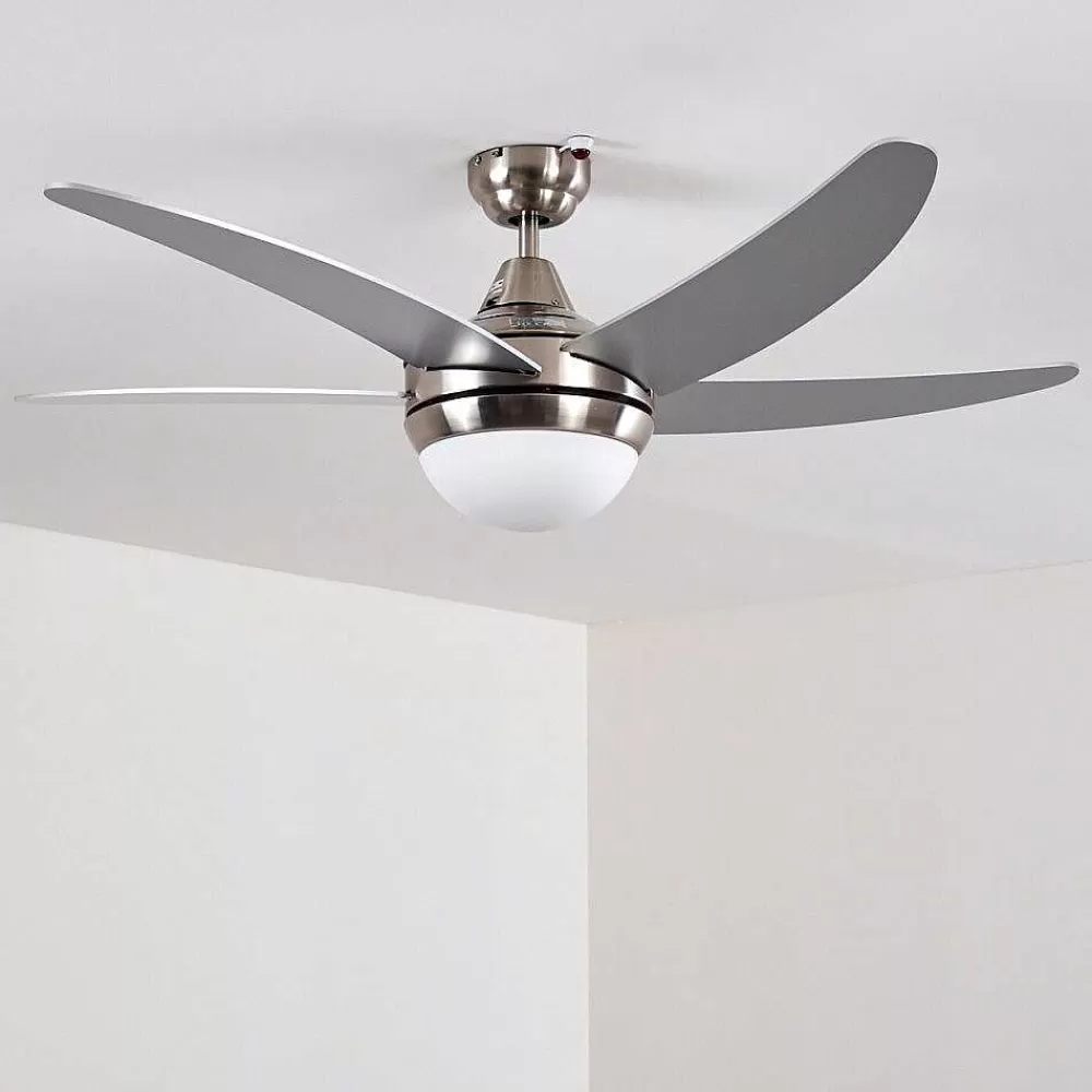 hofstein Ventilateurs De Plafond Morino Nickel Mat, Argente, 2 Lumieres, Telecommandes