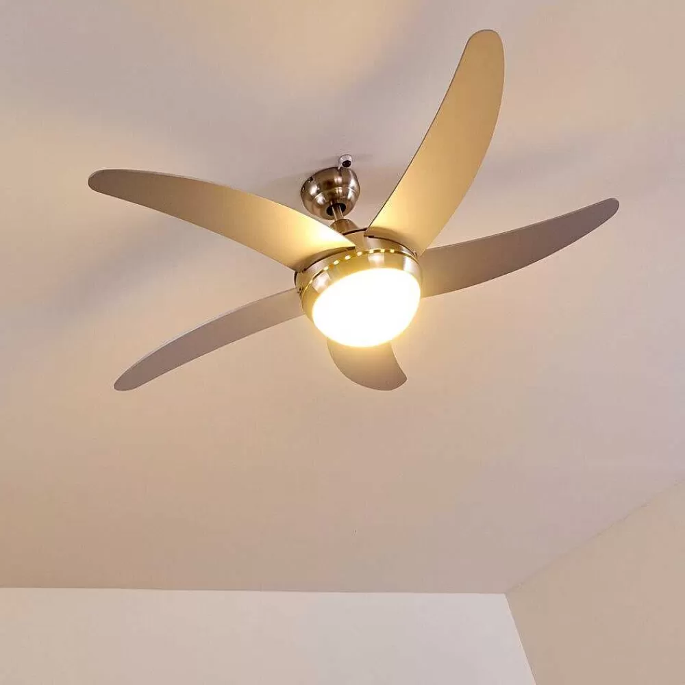 hofstein Ventilateurs De Plafond Morino Nickel Mat, Argente, 2 Lumieres, Telecommandes