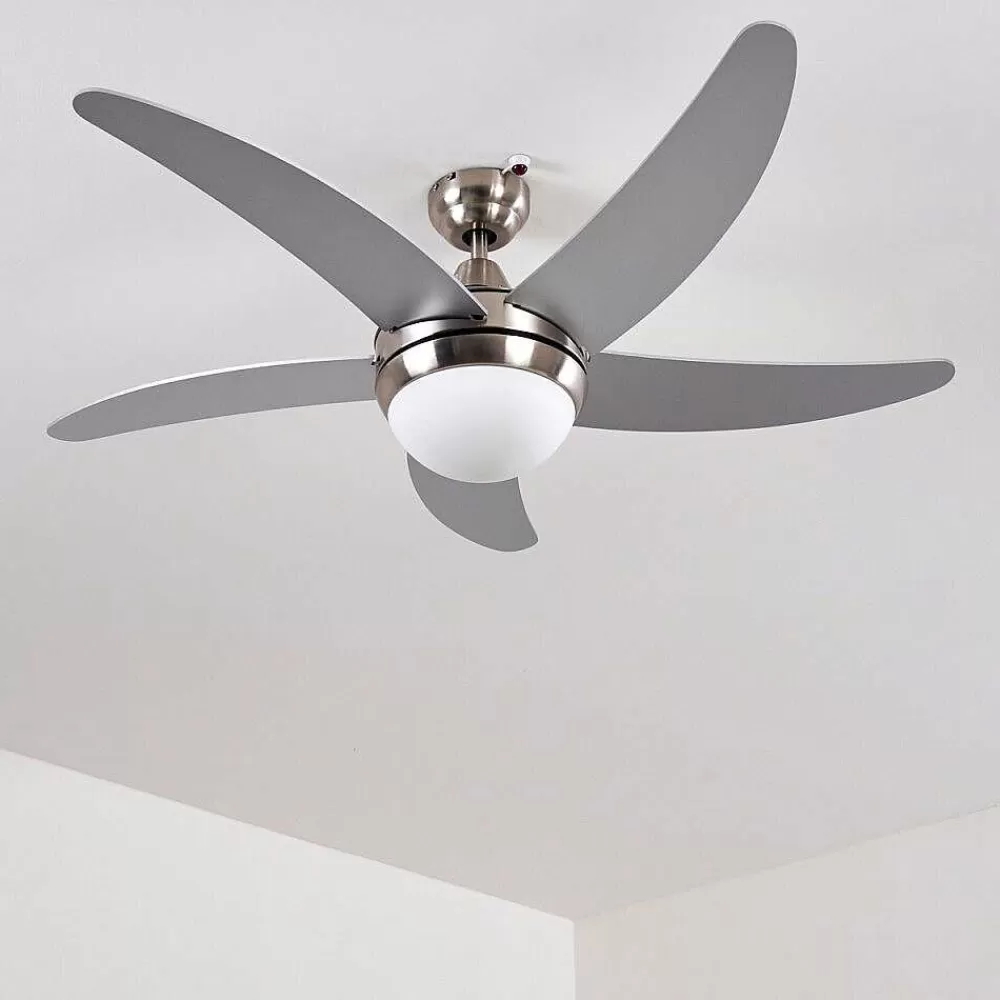 hofstein Ventilateurs De Plafond Morino Nickel Mat, Argente, 2 Lumieres, Telecommandes