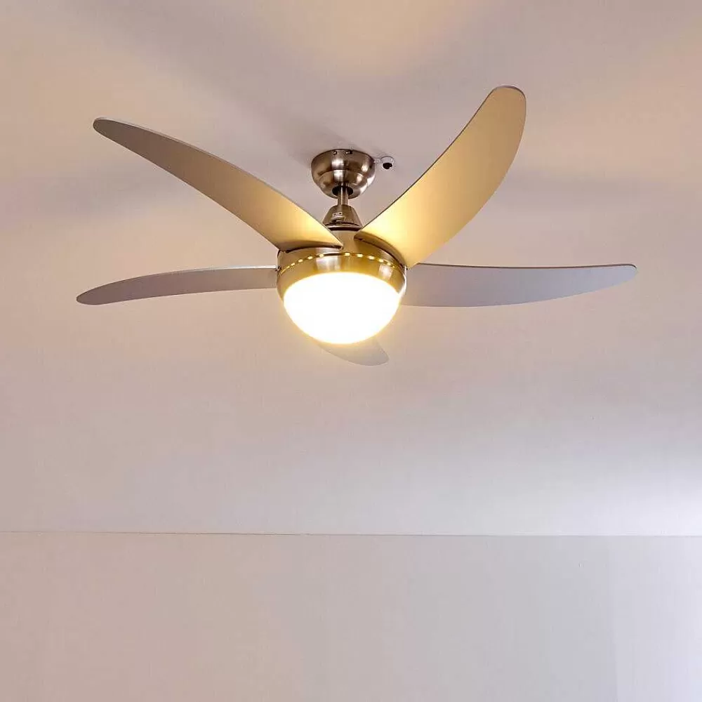 hofstein Ventilateurs De Plafond Morino Nickel Mat, Argente, 2 Lumieres, Telecommandes